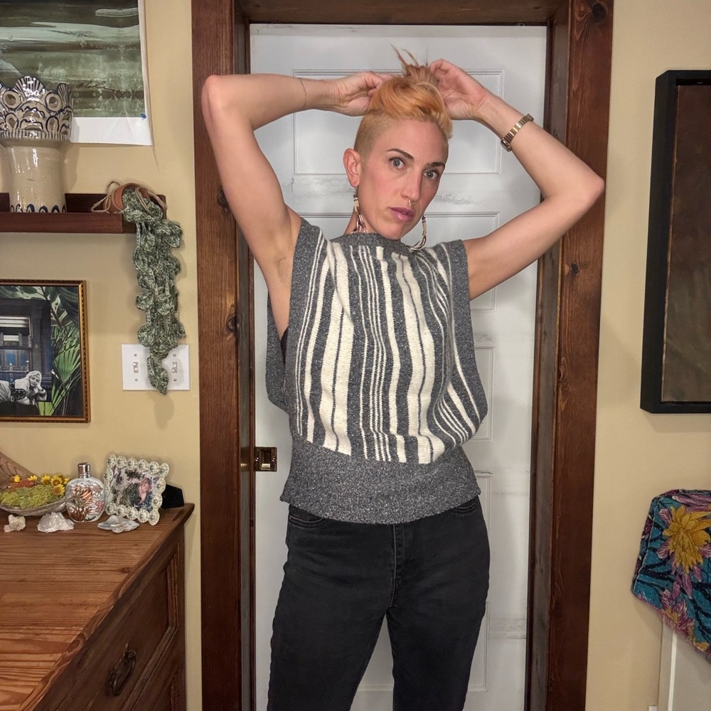 Vintage Retro Striped Grey Sweater Vest